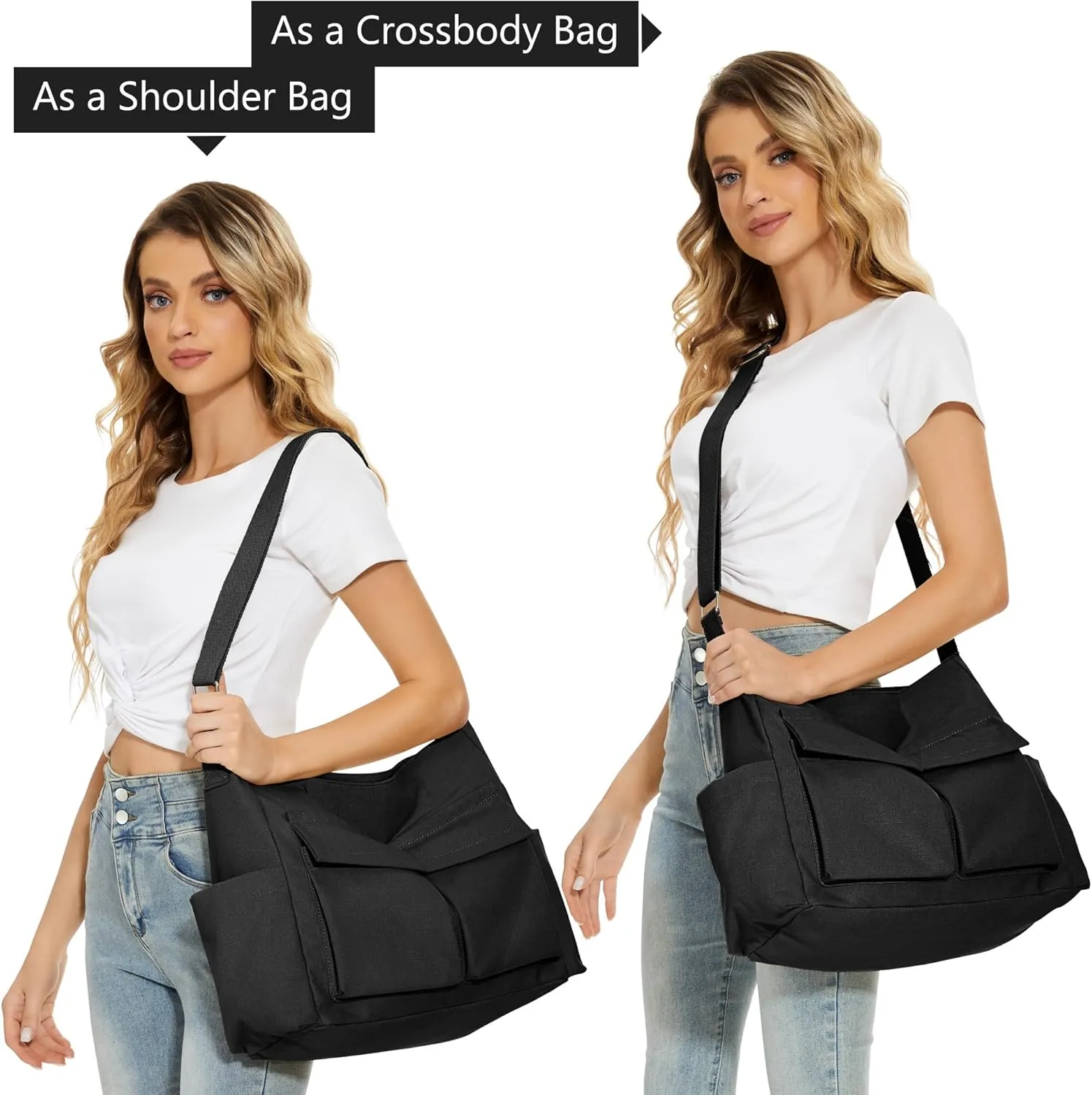 KALIDI Canvas Tote Bag Messenger Bag, Large Crossbody Bag for Women or Men, Casual Canvas Shoulder Bag for College Work Daily