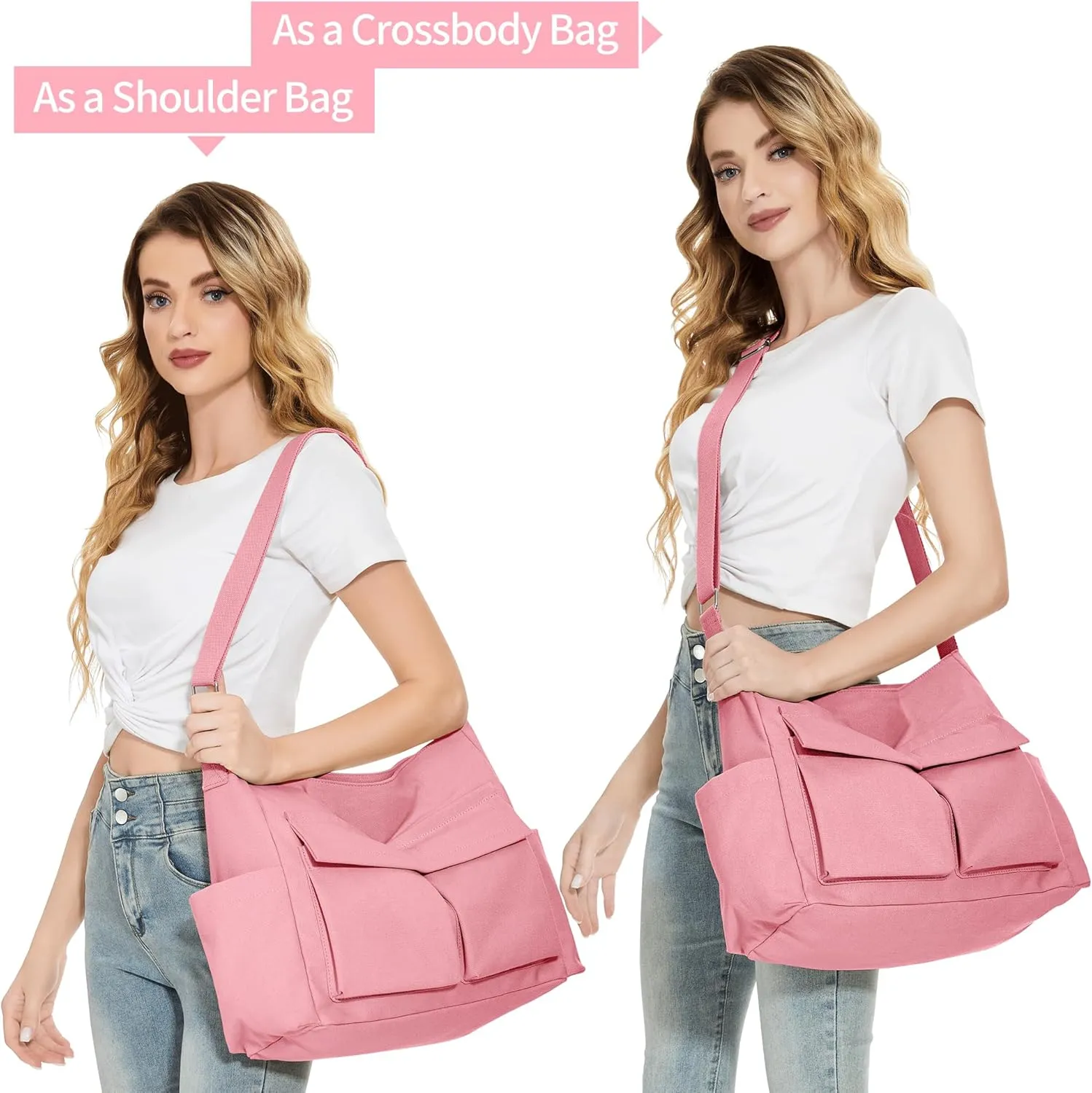 KALIDI Canvas Tote Bag Messenger Bag, Large Crossbody Bag for Women or Men, Casual Canvas Shoulder Bag for College Work Daily