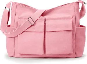 KALIDI Canvas Tote Bag Messenger Bag, Large Crossbody Bag for Women or Men, Casual Canvas Shoulder Bag for College Work Daily