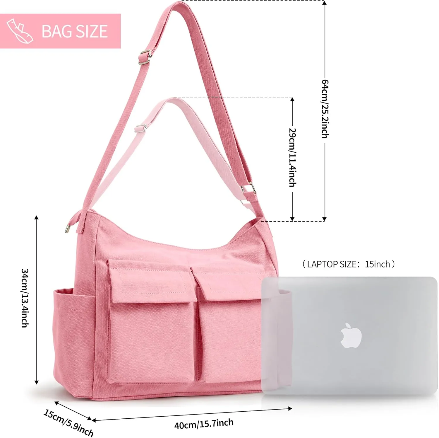 KALIDI Canvas Tote Bag Messenger Bag, Large Crossbody Bag for Women or Men, Casual Canvas Shoulder Bag for College Work Daily