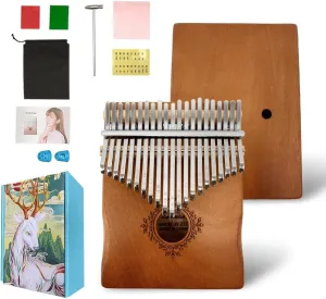 Kalimba 21 Keys Thumb Piano Music Gift for Beginners & Adults Mahogany Finger Piano with Tune Hammer, Instruction, Carrying Bag