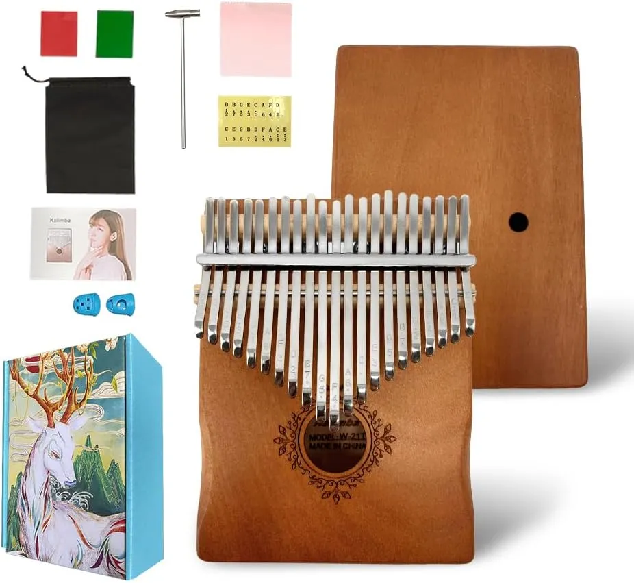 Kalimba 21 Keys Thumb Piano Music Gift for Beginners & Adults Mahogany Finger Piano with Tune Hammer, Instruction, Carrying Bag