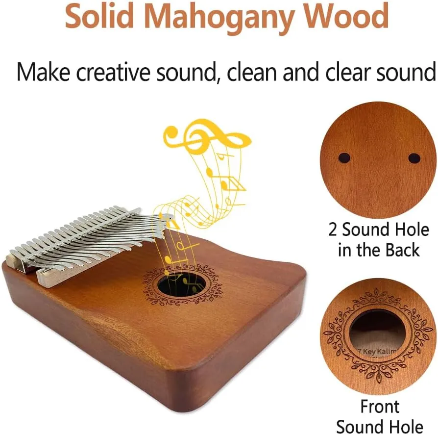 Kalimba 21 Keys Thumb Piano Music Gift for Beginners & Adults Mahogany Finger Piano with Tune Hammer, Instruction, Carrying Bag