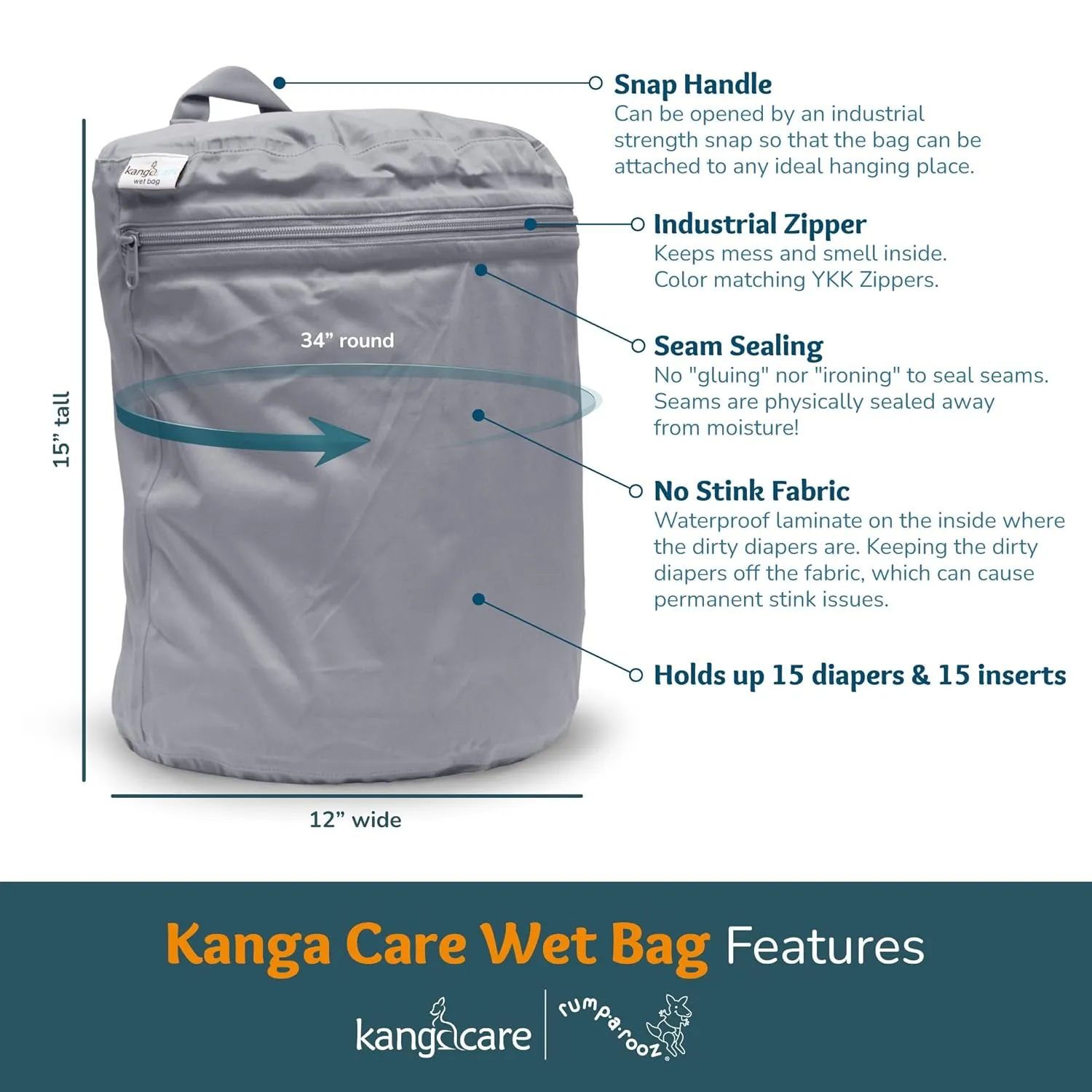 Kanga Care Wet Bag Seam Sealed Waterproof 3D Dimensional for Baby Cloth Diapers, Travel, Beach, Pool, Gym, Swim | Shine Bright
