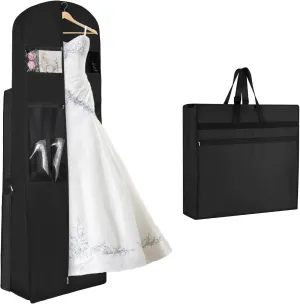 KEEGH Wedding Dress Garment Bag, 72” Tri-fold Bridal Dress Bags for Gowns, With Accessory Pockets and Adjustable Buckle Dress Cover for Wedding/Prom/Travel/Closet Storage (Black)