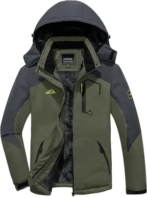 KEFITEVD Men's Waterproof Ski Snow Jacket Snowboarding Jackets Windproof Fleece Warm Heavy Hooded Coat Mountain Rain Jacket