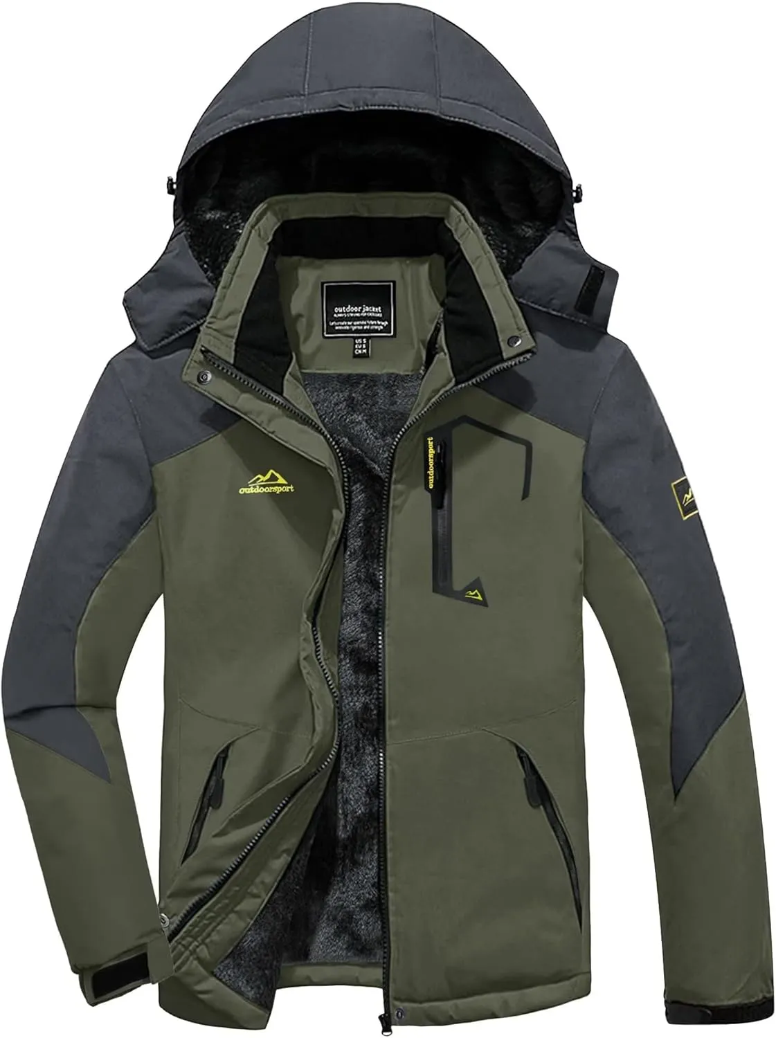 KEFITEVD Men's Waterproof Ski Snow Jacket Snowboarding Jackets Windproof Fleece Warm Heavy Hooded Coat Mountain Rain Jacket