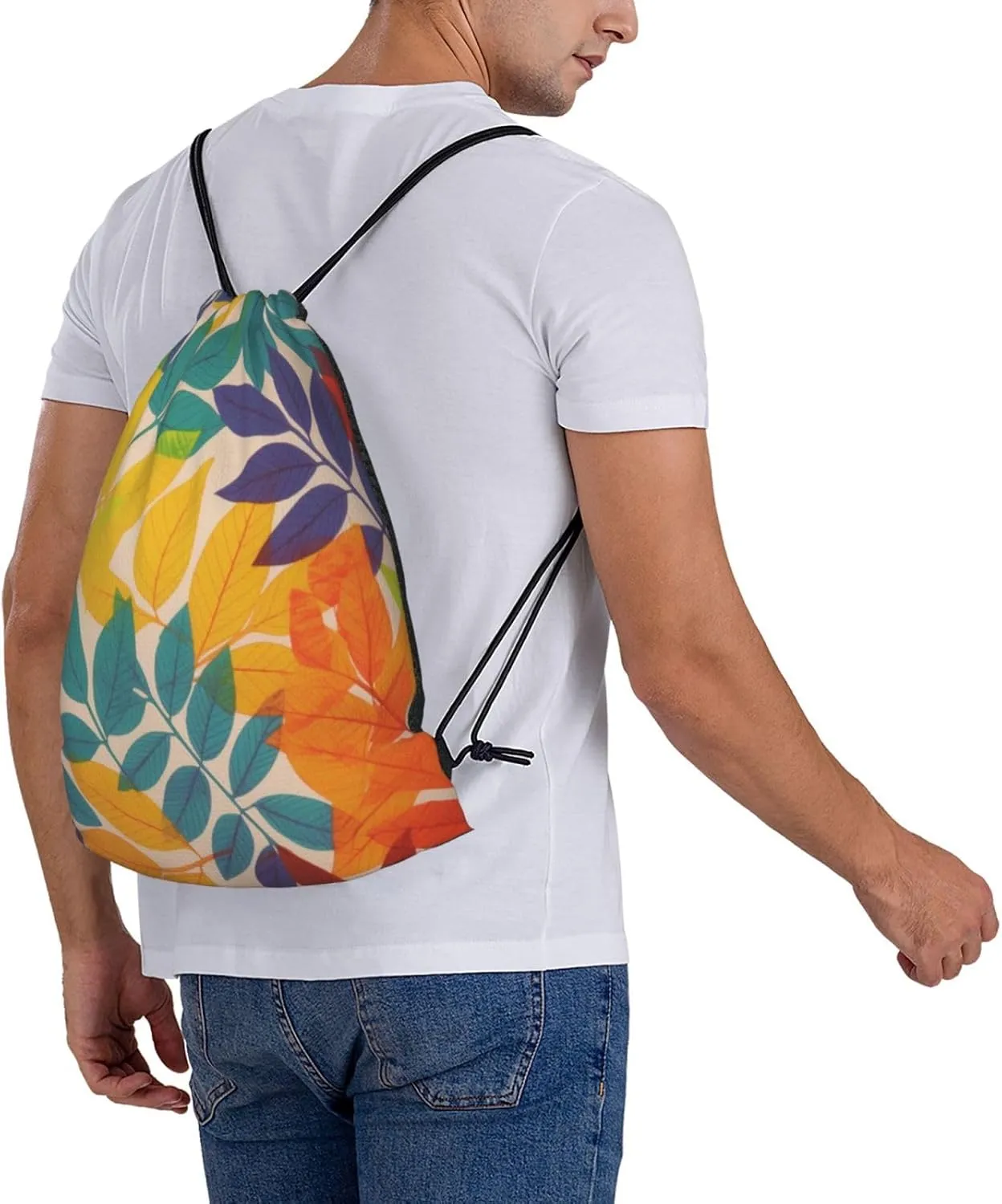 KHiry Drawstring Backpack Waterproof String Bag Multicolor leaves Drawstring Sackpack Gym Bag for Man Woman