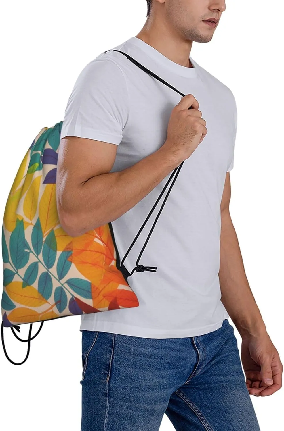 KHiry Drawstring Backpack Waterproof String Bag Multicolor leaves Drawstring Sackpack Gym Bag for Man Woman
