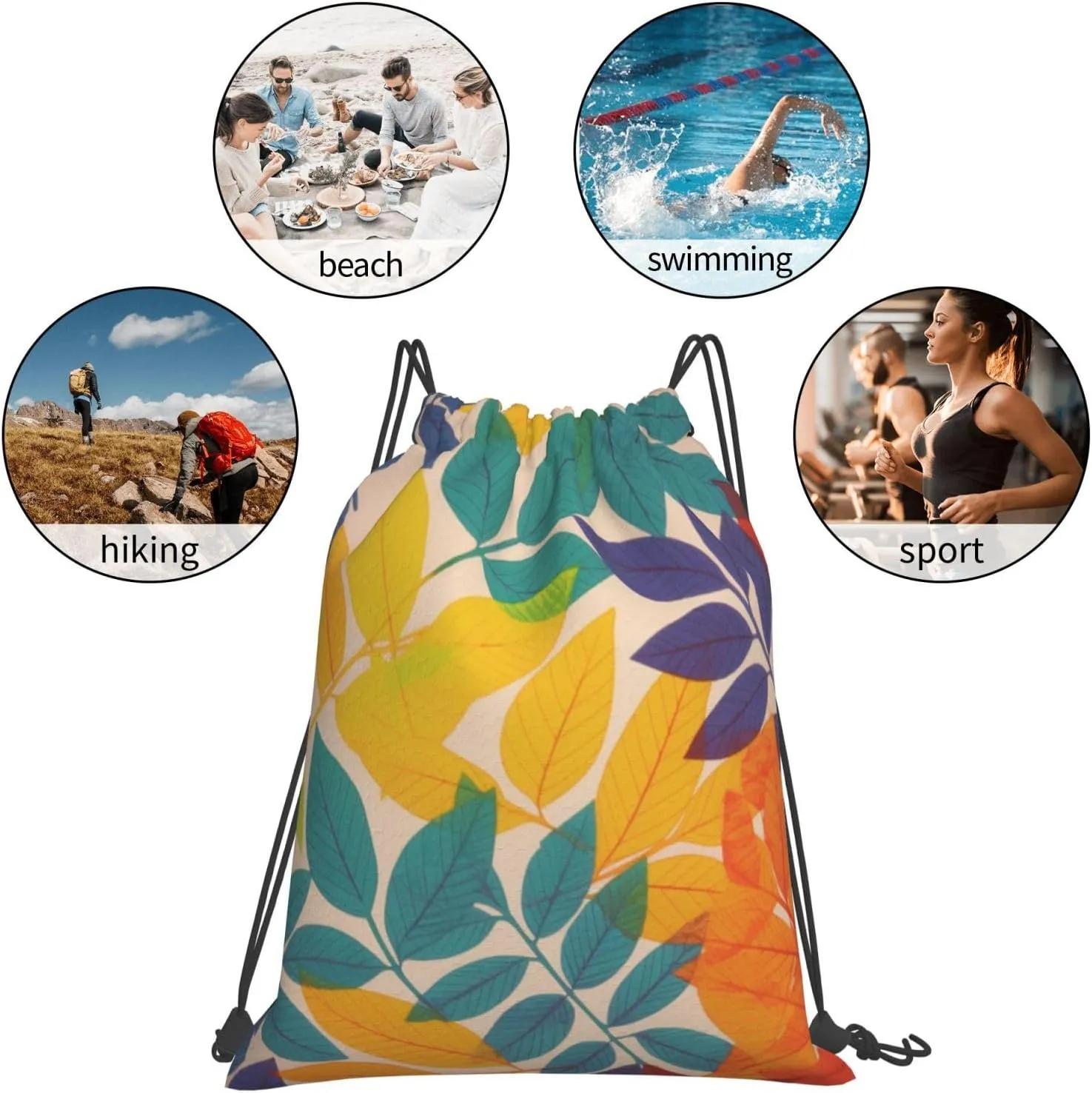 KHiry Drawstring Backpack Waterproof String Bag Multicolor leaves Drawstring Sackpack Gym Bag for Man Woman