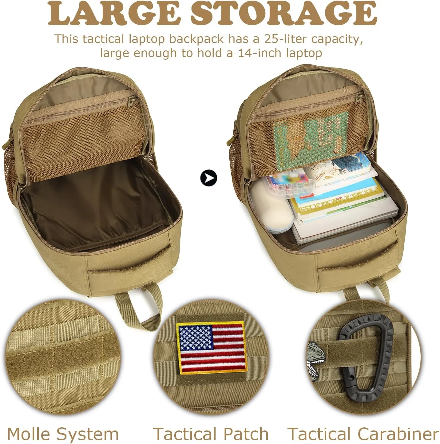 Kids Backpack for Boys 20L Kids Tactical Backpack Kindergarten School Bag Lightweight Bookbag Children Daypack (Brown)
