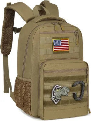 Kids Backpack for Boys 20L Kids Tactical Backpack Kindergarten School Bag Lightweight Bookbag Children Daypack (Brown)