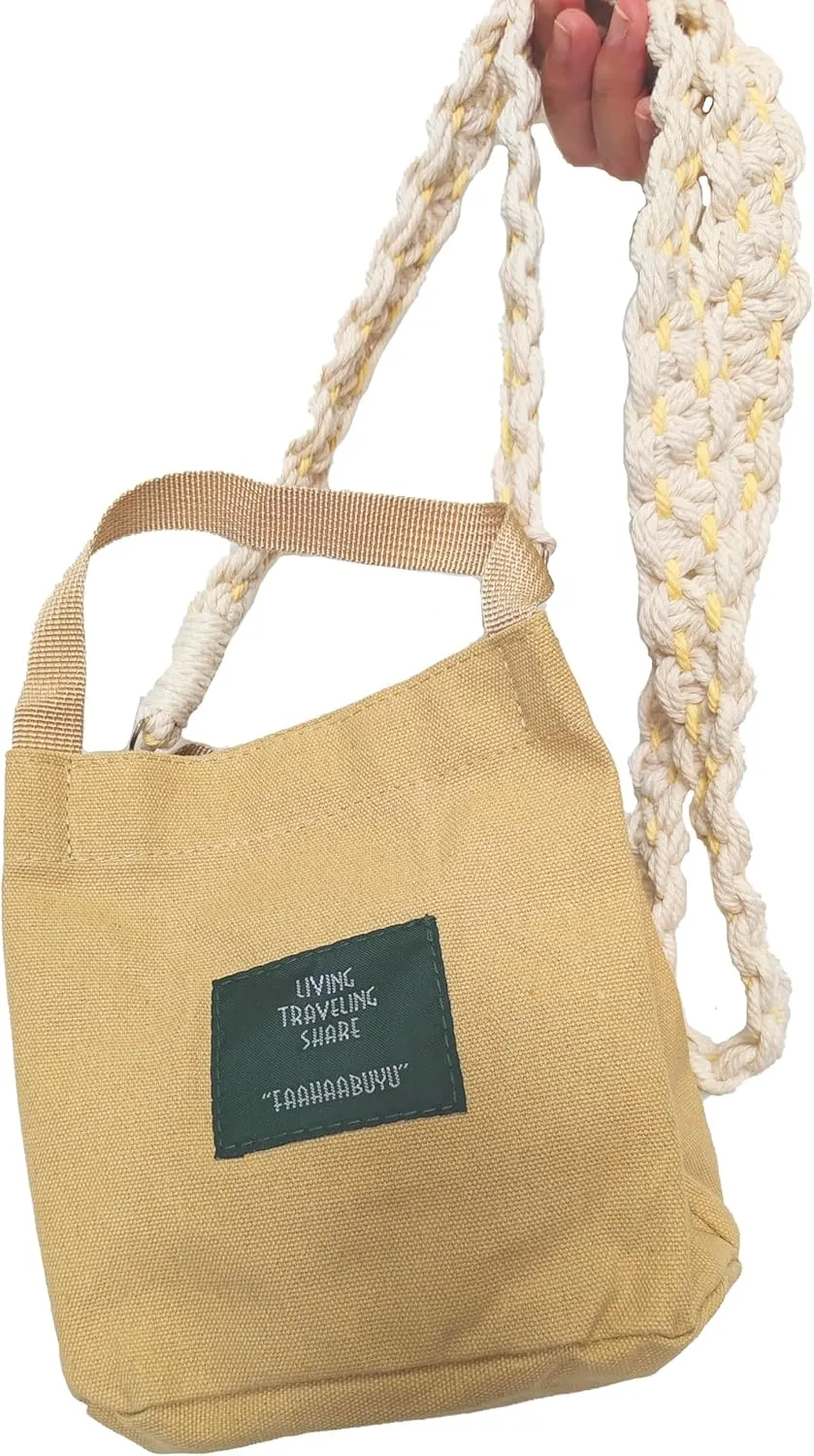 kiido Women's Small Crossbody Shoulder bag Cute Boho Tote handbag With Removable Multi-uses Macrame Strap
