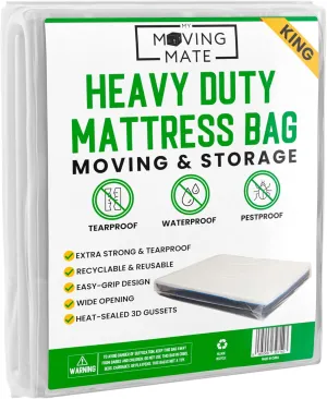 King Size Mattress Bag for Moving and Storage - 5 Mil Mattress Cover for Moving and Storage - Mattress Protector Storage Bags - Heavy Duty, Reusable, Tearproof