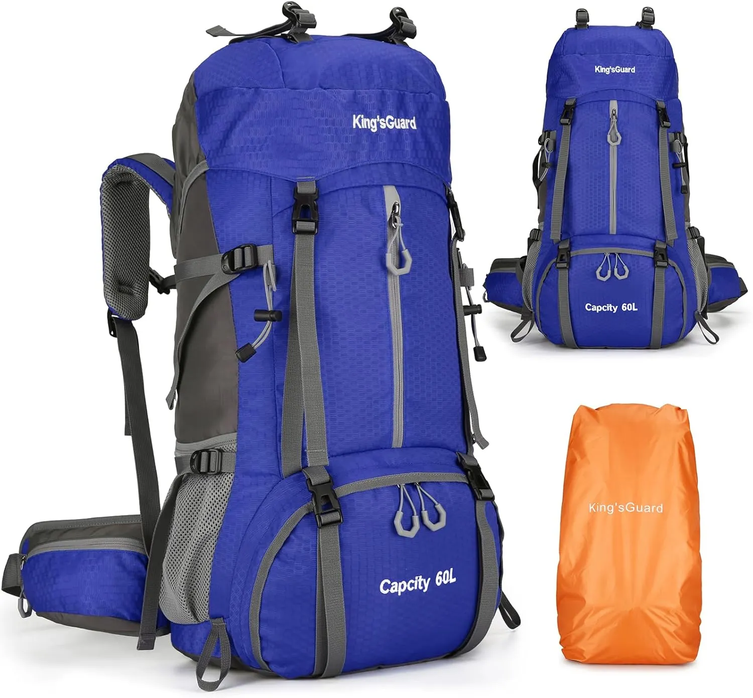 King'sGuard 60L Hiking Backpack, Waterproof Camping Backpacking Backpack for Men Outdoor Climbing Daypack (Dark-Blue)