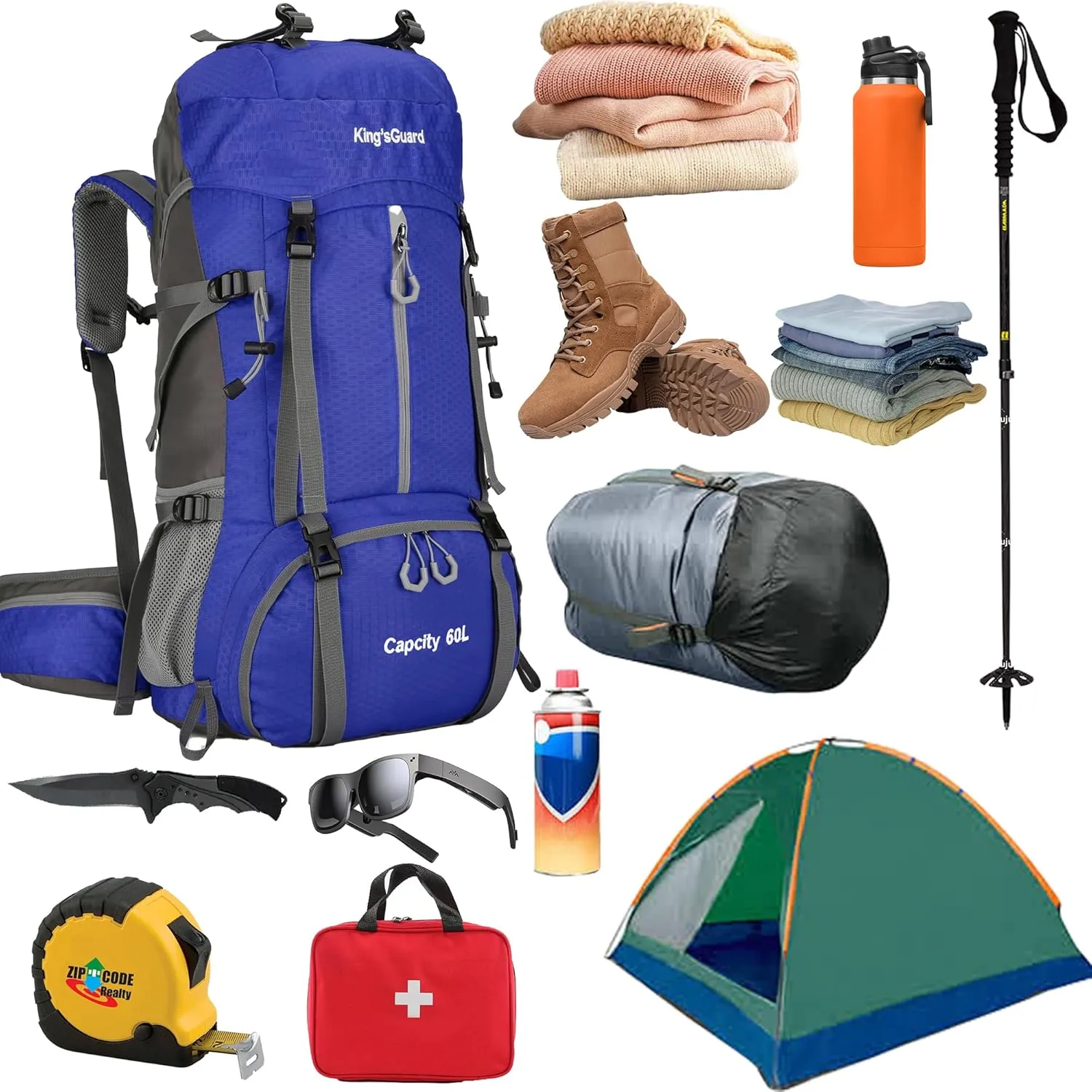 King'sGuard 60L Hiking Backpack, Waterproof Camping Backpacking Backpack for Men Outdoor Climbing Daypack (Dark-Blue)