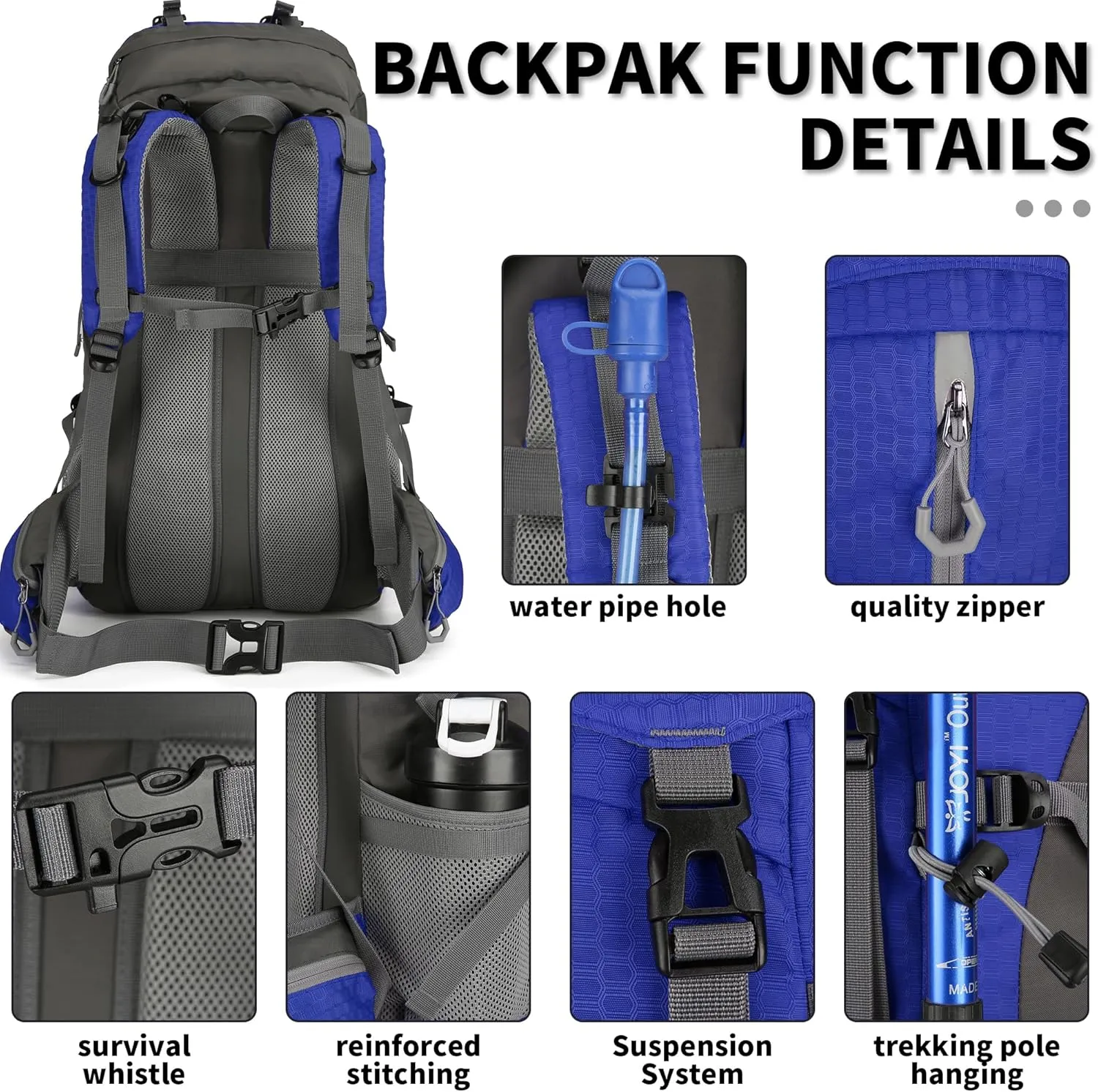 King'sGuard 60L Hiking Backpack, Waterproof Camping Backpacking Backpack for Men Outdoor Climbing Daypack (Dark-Blue)