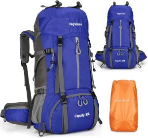King'sGuard 60L Hiking Backpack, Waterproof Camping Backpacking Backpack for Men Outdoor Climbing Daypack (Dark-Blue)