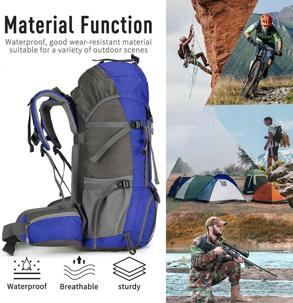 King'sGuard 60L Hiking Backpack, Waterproof Camping Backpacking Backpack for Men Outdoor Climbing Daypack (Dark-Blue)