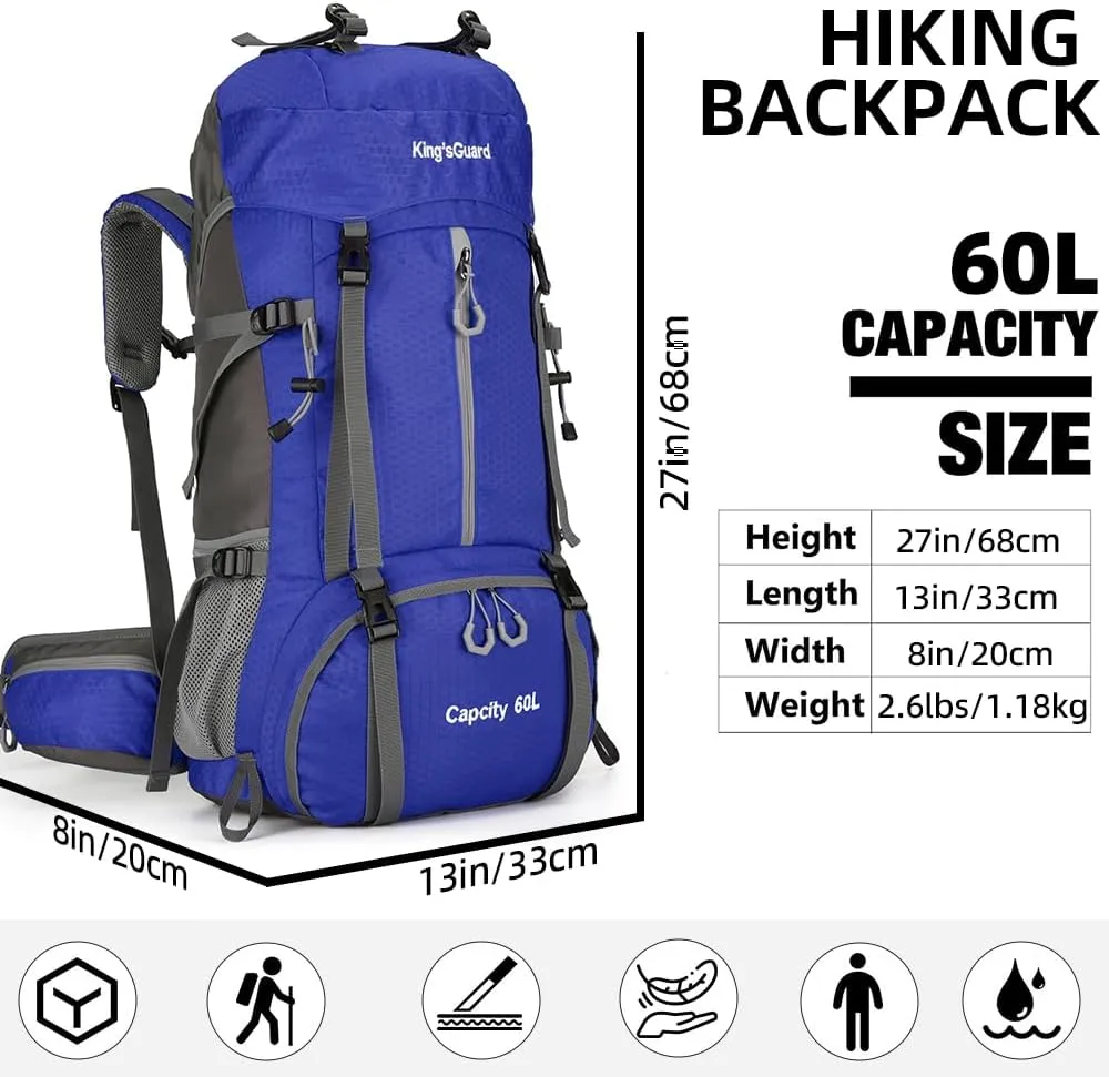 King'sGuard 60L Hiking Backpack, Waterproof Camping Backpacking Backpack for Men Outdoor Climbing Daypack (Dark-Blue)