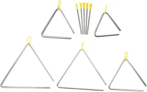 Kisangel 5 Sets Triangle Bell Percussion Instrument Metal Triangle Bells for Boys and Girls Children and Beginners Striker