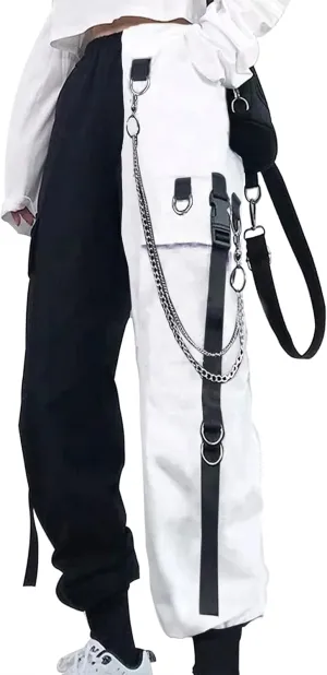 Kisswow Women's Cargo Jogger Pants Baggy Cargo Pants with Chain