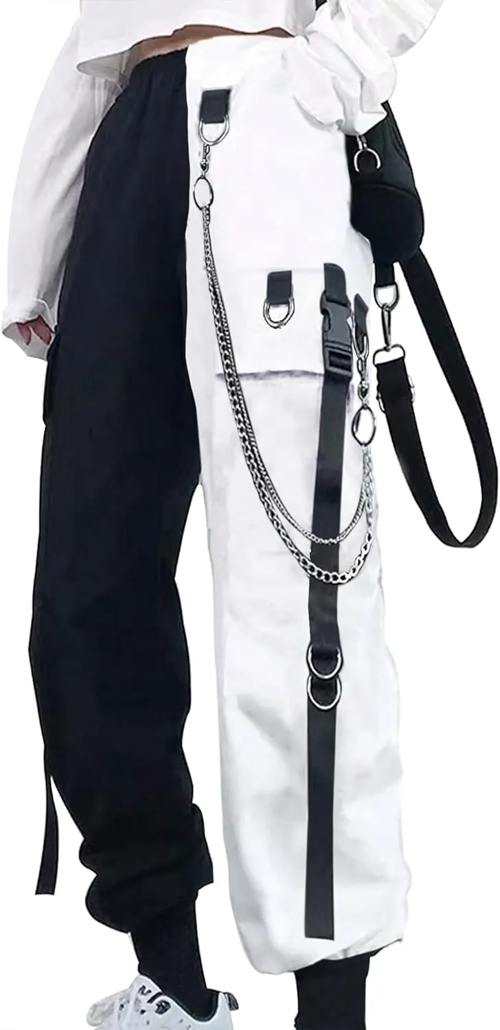 Kisswow Women's Cargo Jogger Pants Baggy Cargo Pants with Chain