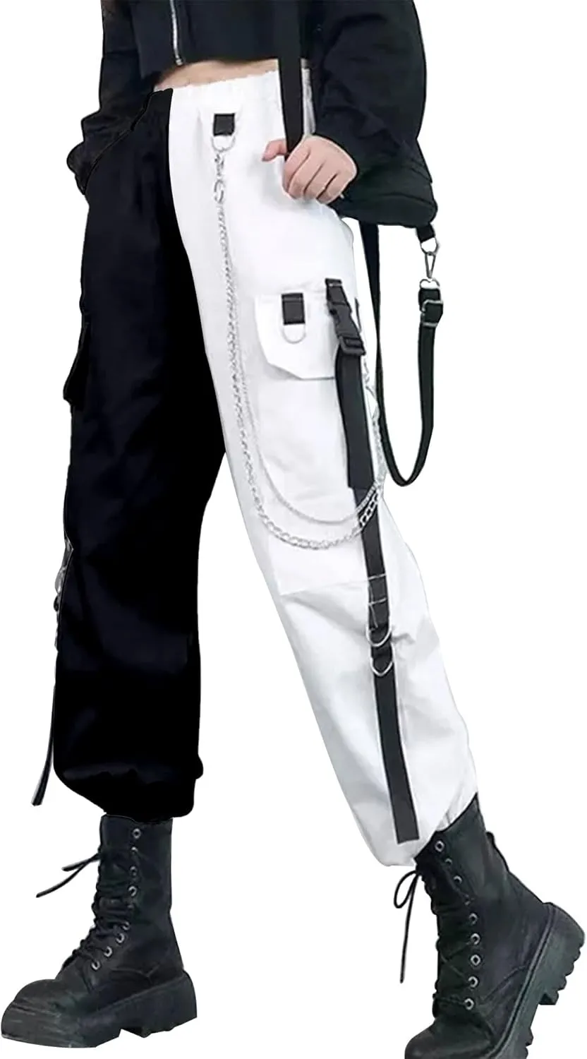 Kisswow Women's Cargo Jogger Pants Baggy Cargo Pants with Chain