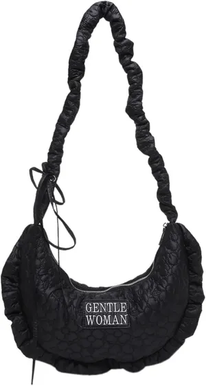 Ladies cloud pleated bag shoulder bag slung jiaozi bag(Black)