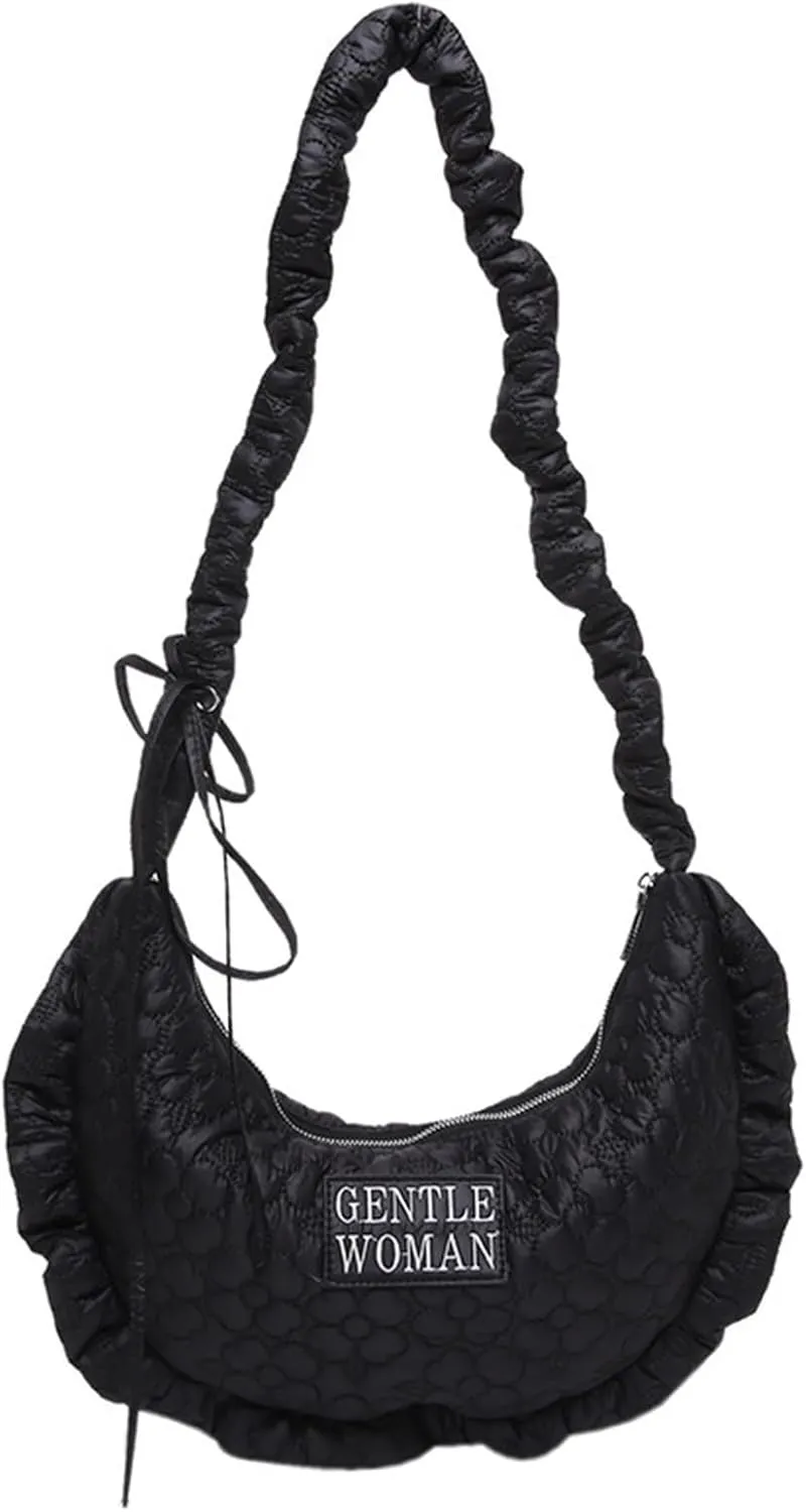 Ladies cloud pleated bag shoulder bag slung jiaozi bag(Black)