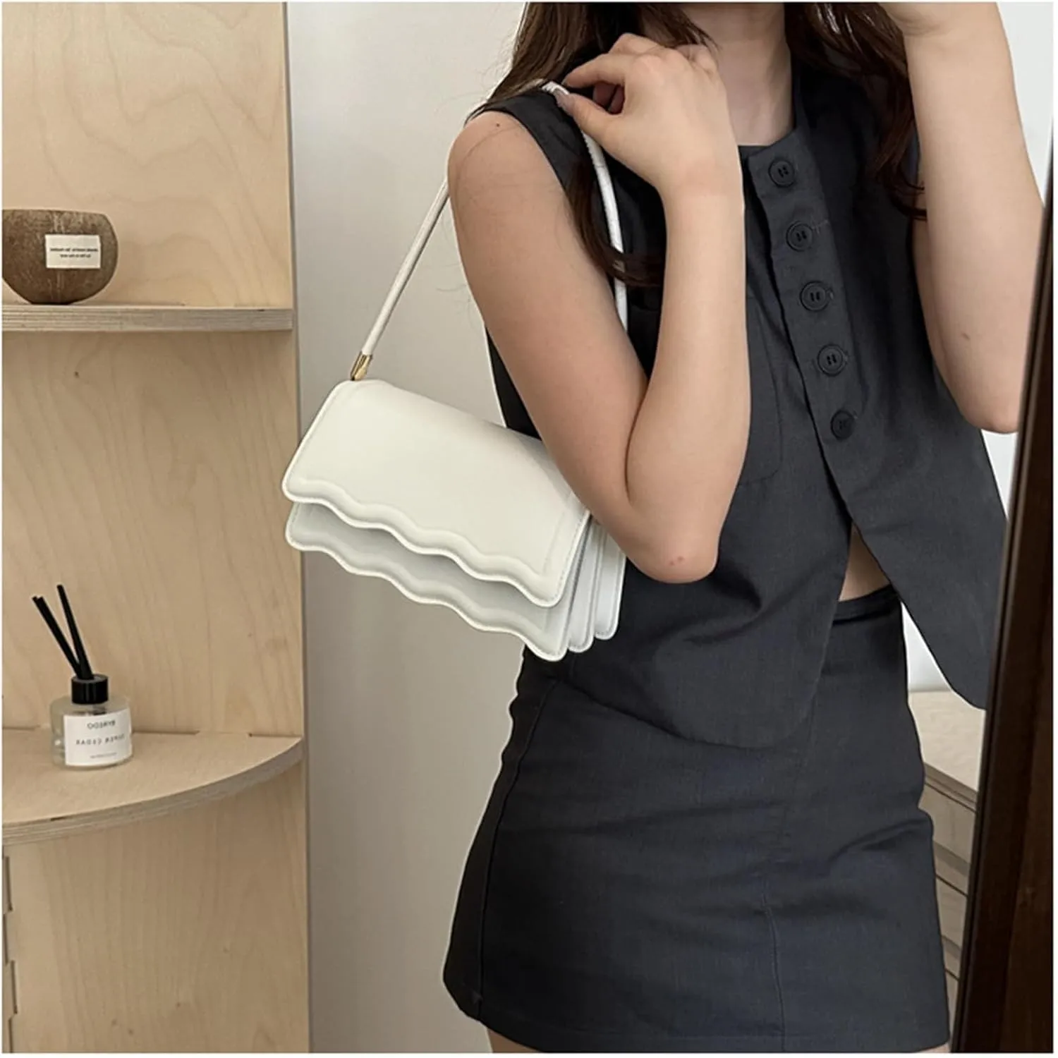 Ladies shoulder bag underarm bag(White)