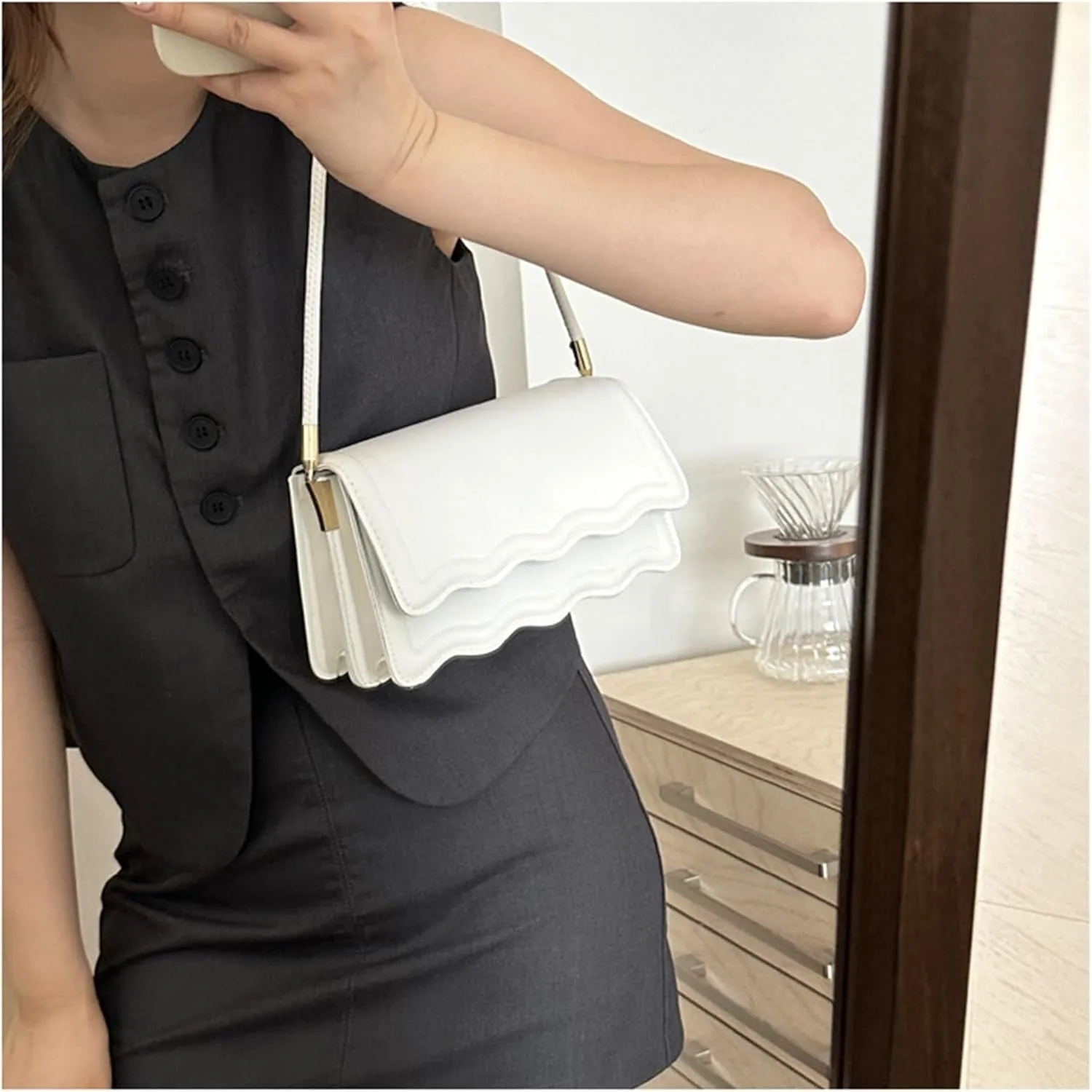 Ladies shoulder bag underarm bag(White)
