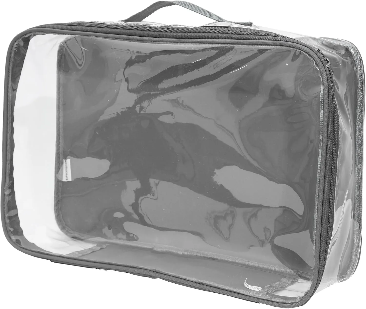 Large Clear Travel Packing Cube/See-Through PVC Organizer for Suitcase/Multipurpose Pouch w/Handle/Dress Shirts, Pants, Cashmere, Sweaters & Seasonal Linen Storage Protection (Gray)