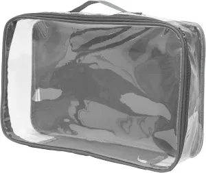 Large Clear Travel Packing Cube/See-Through PVC Organizer for Suitcase/Multipurpose Pouch w/Handle/Dress Shirts, Pants, Cashmere, Sweaters & Seasonal Linen Storage Protection (Gray)