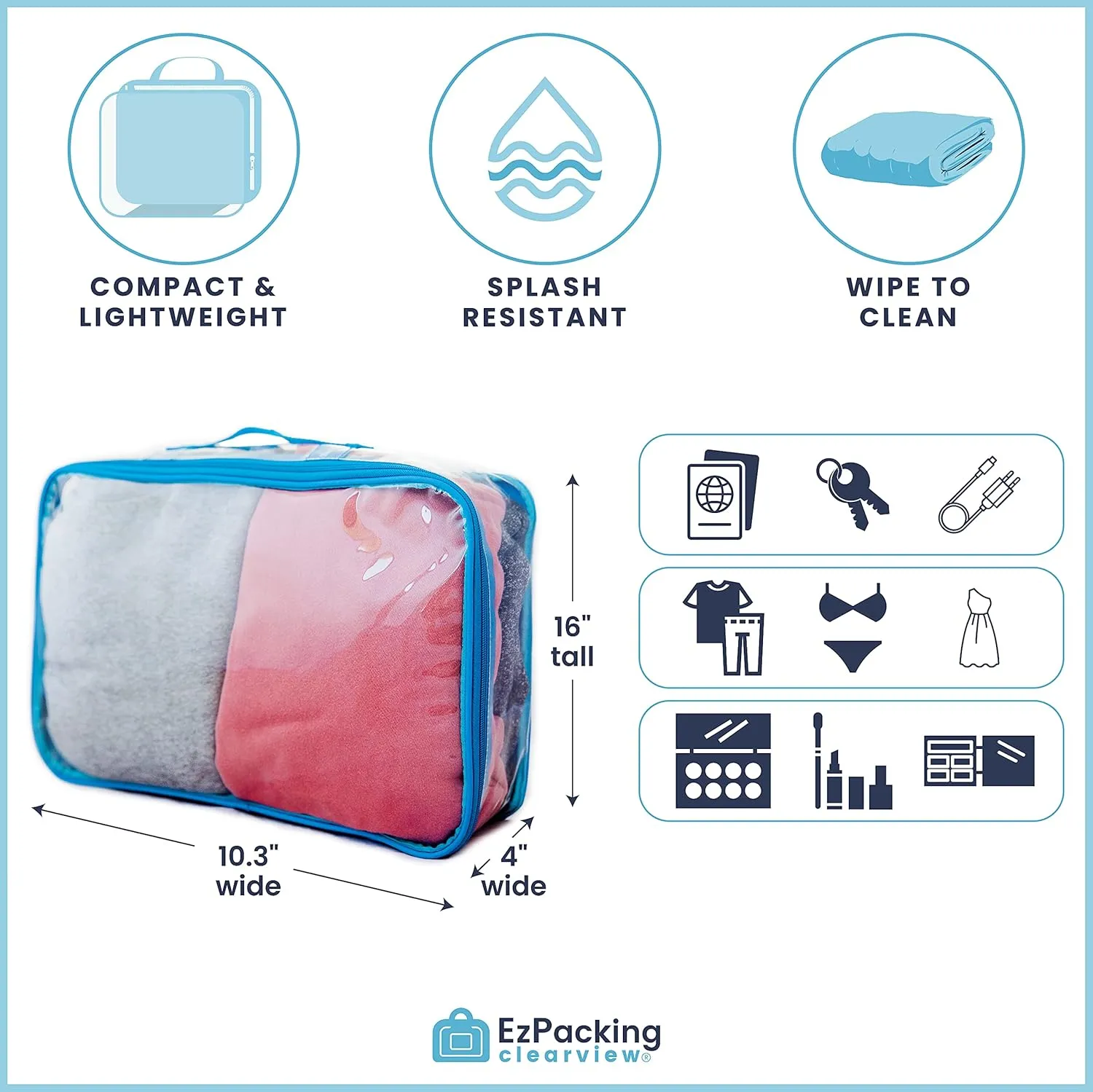 Large Clear Travel Packing Cube/See-Through PVC Organizer for Suitcase/Multipurpose Pouch w/Handle/Dress Shirts, Pants, Cashmere, Sweaters & Seasonal Linen Storage Protection (Royal Blue)