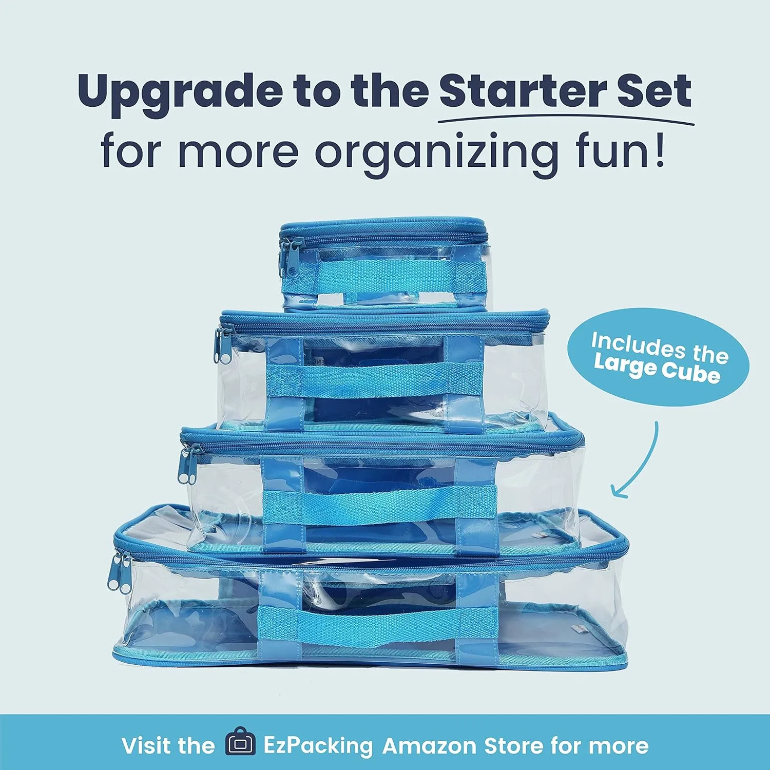 Large Clear Travel Packing Cube/See-Through PVC Organizer for Suitcase/Multipurpose Pouch w/Handle/Dress Shirts, Pants, Cashmere, Sweaters & Seasonal Linen Storage Protection (Royal Blue)
