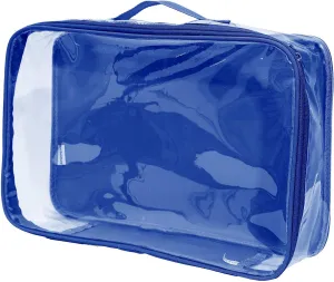 Large Clear Travel Packing Cube/See-Through PVC Organizer for Suitcase/Multipurpose Pouch w/Handle/Dress Shirts, Pants, Cashmere, Sweaters & Seasonal Linen Storage Protection (Royal Blue)