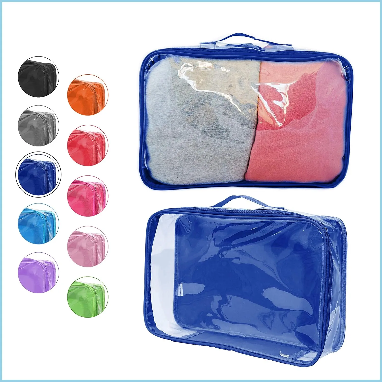 Large Clear Travel Packing Cube/See-Through PVC Organizer for Suitcase/Multipurpose Pouch w/Handle/Dress Shirts, Pants, Cashmere, Sweaters & Seasonal Linen Storage Protection (Royal Blue)