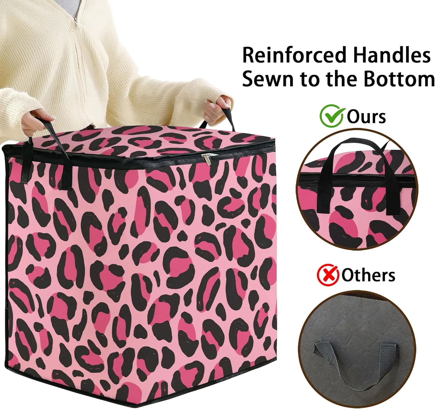 Large Comforter Storage Bag with Zipper,Closet Organizer for Clothes/Blankets/Quilts/Pillows,Fabric Storage Bags with Portable Handles 95L(2-Pack)