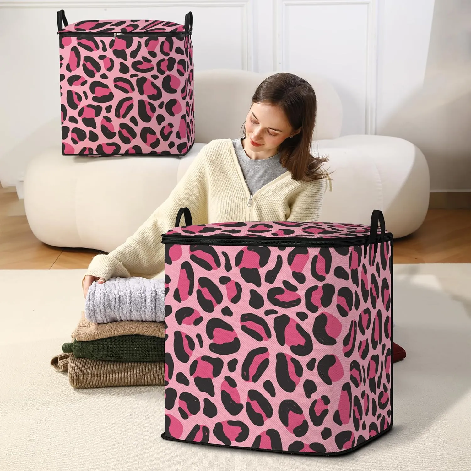 Large Comforter Storage Bag with Zipper,Closet Organizer for Clothes/Blankets/Quilts/Pillows,Fabric Storage Bags with Portable Handles 95L(2-Pack)