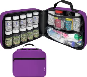 Large Padded Pill Bottle Organizer, Medicine Bag, Case, Carrier for Medications, Vitamins, and Medical Supplies - Travel Medicine Organizer and Home Storage Med Bag - Purple (Without Lock)