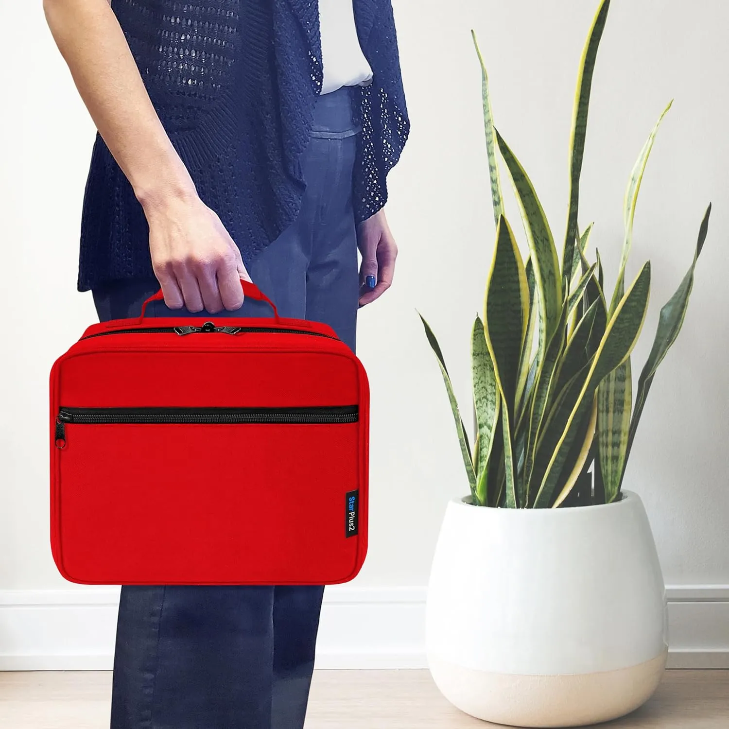 Large Padded Pill Bottle Organizer, Medicine Bag, Case, Carrier for Medications, Vitamins, and Medical Supplies with Fixed Pockets - for Home Storage and Travel - Red (Without Lock)