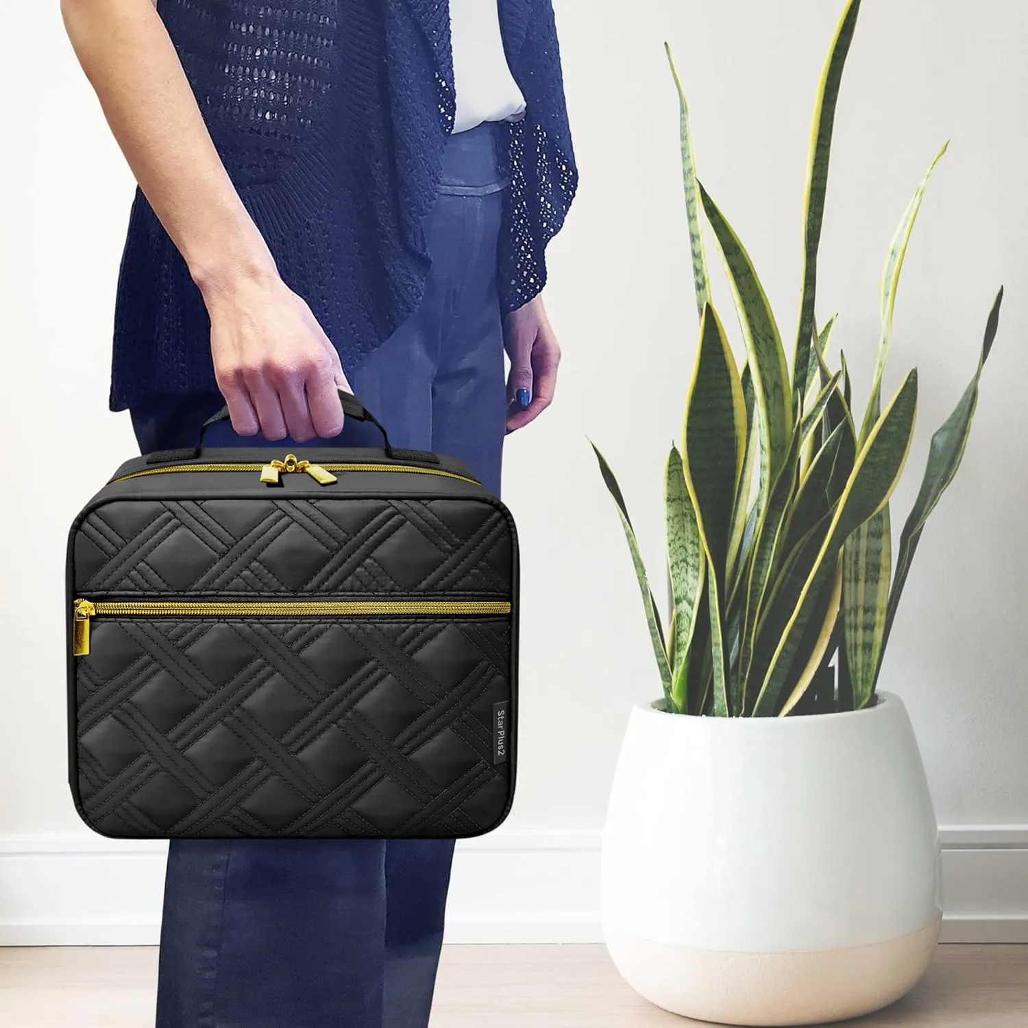 Large Quilted Pill Bottle Organizer, Medicine Bag, Case, Carrier for Medications, Vitamins, and Medical Supplies - Travel Medicine Organizer and Home Storage Med Bag - Black (Without Lock)