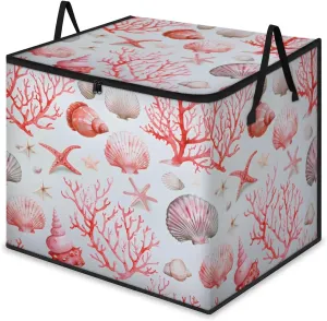 Large Storage Bags Corals Shells Closet Organizer Foldable Clothes Storage Bins with Handles Storage Containers for Blanket Comforter Pillow