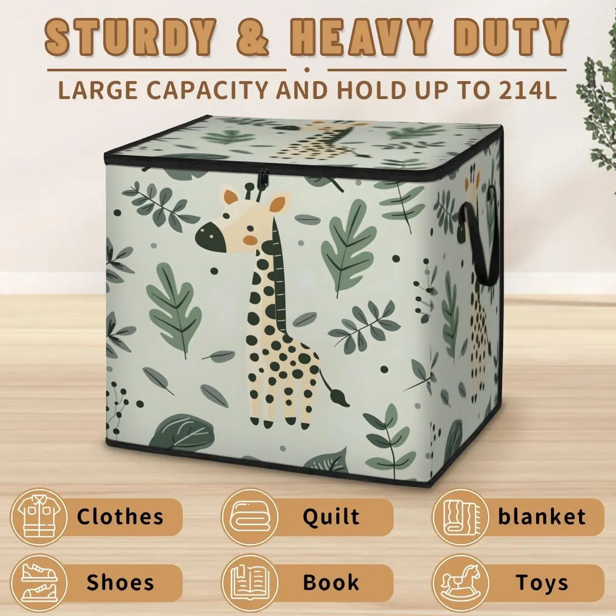 Large Storage Bags Cute Giraffe Closet Organizer Foldable Clothes Storage Bins with Handles Storage Containers for Blanket Comforter Pillow