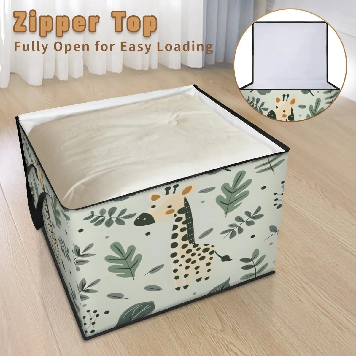 Large Storage Bags Cute Giraffe Closet Organizer Foldable Clothes Storage Bins with Handles Storage Containers for Blanket Comforter Pillow