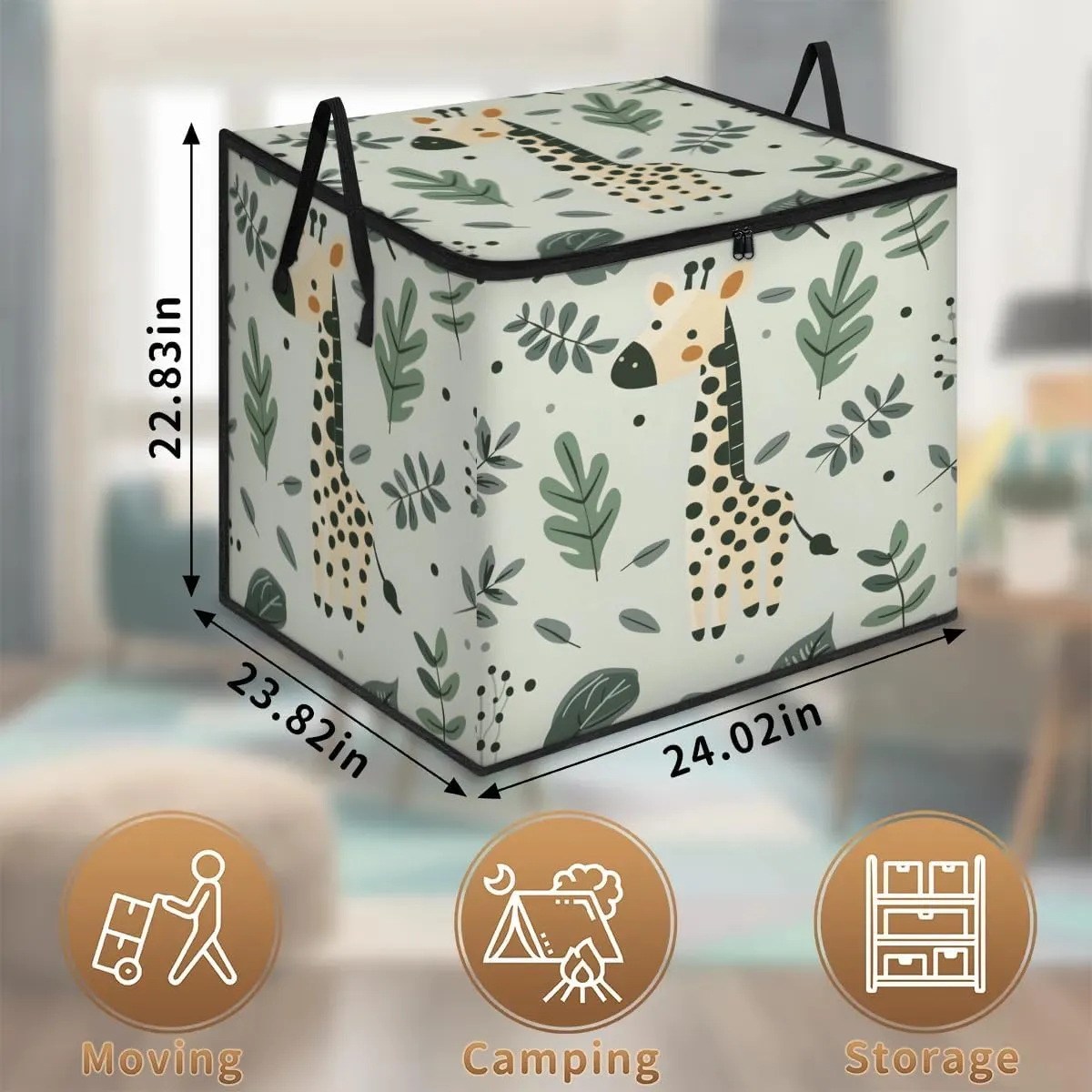 Large Storage Bags Cute Giraffe Closet Organizer Foldable Clothes Storage Bins with Handles Storage Containers for Blanket Comforter Pillow