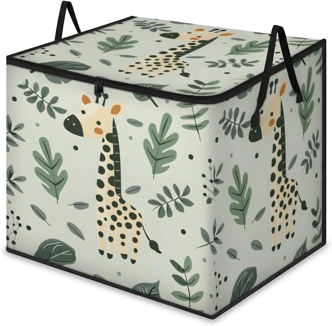 Large Storage Bags Cute Giraffe Closet Organizer Foldable Clothes Storage Bins with Handles Storage Containers for Blanket Comforter Pillow