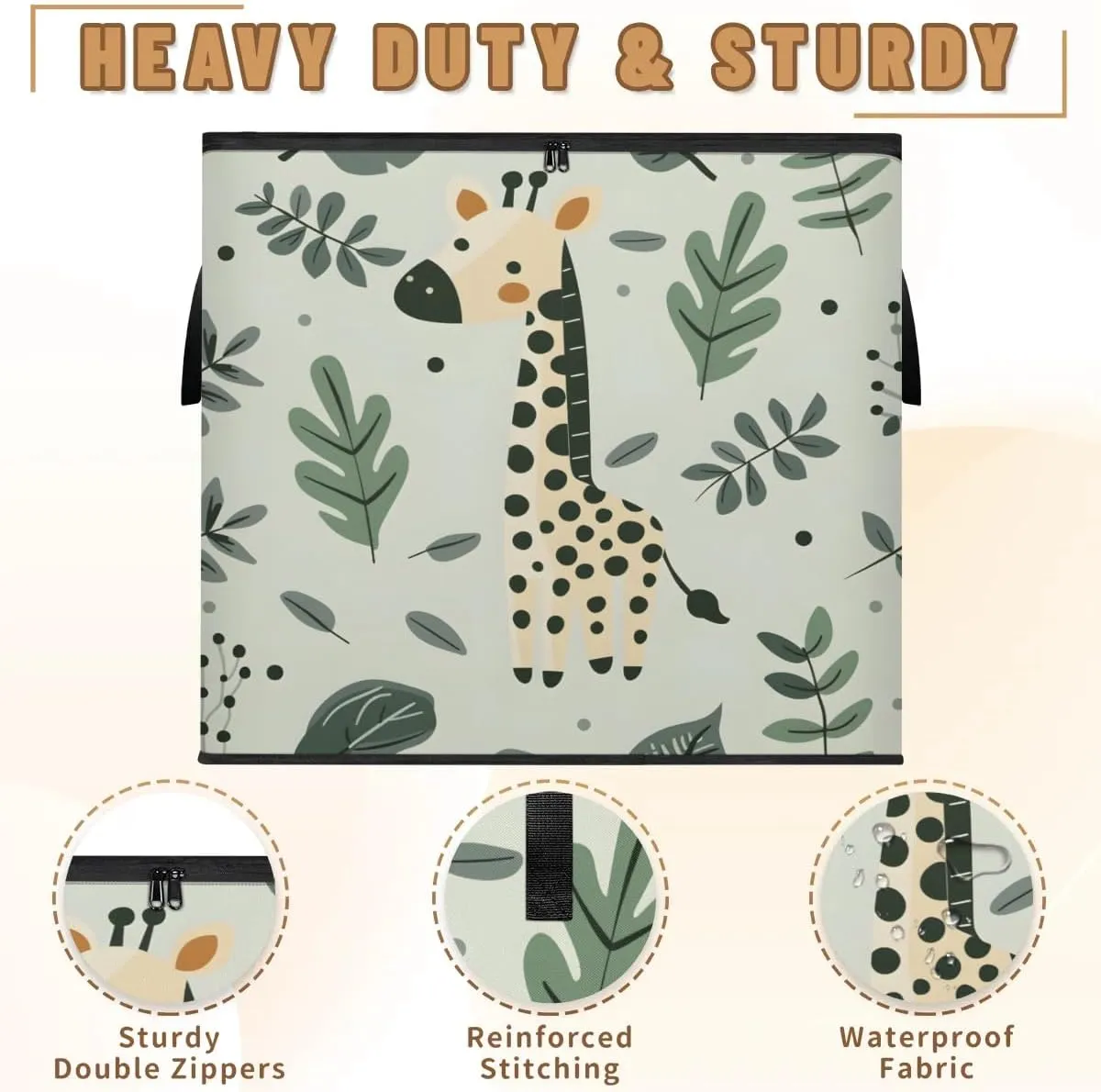 Large Storage Bags Cute Giraffe Closet Organizer Foldable Clothes Storage Bins with Handles Storage Containers for Blanket Comforter Pillow