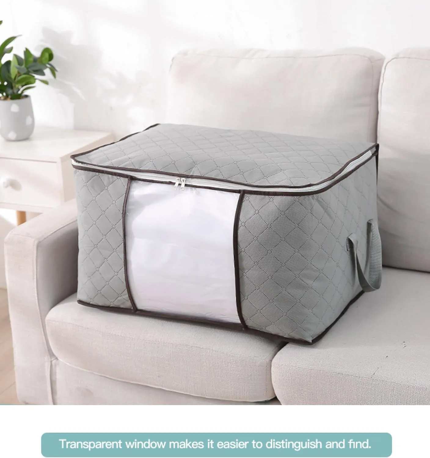 Large Storage Bags,2 Pack Storage Bins with Reinforced Handle and Sturdy Zipper,Closet Storage for Blanket,Comforter,Pillows and Bedding,Gray